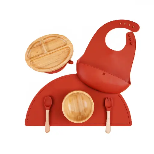 Set repas en silicone et bambou